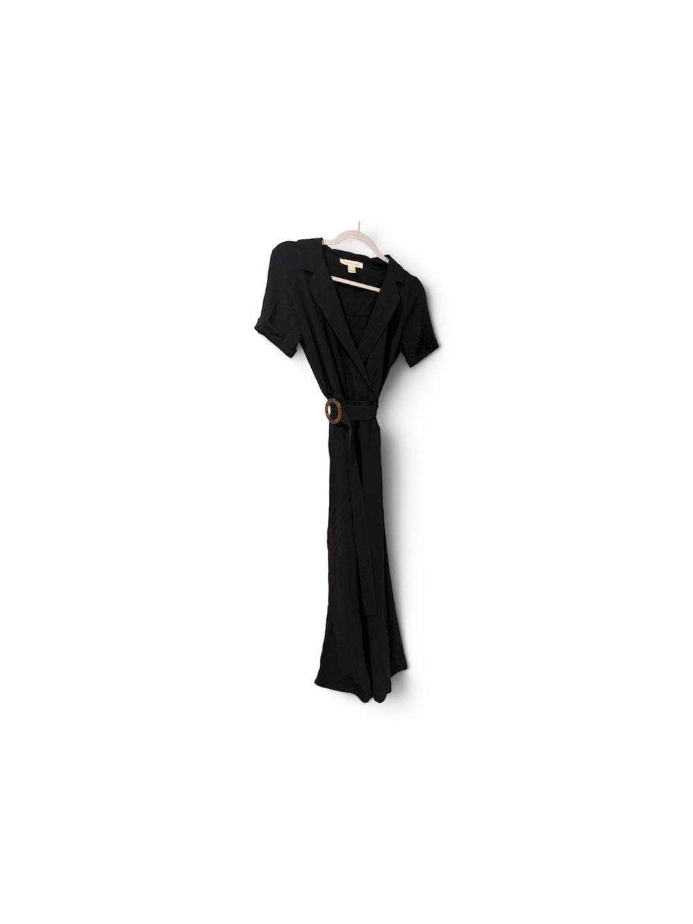 Classic Black Wrap Maxi Long Leg Romper with Contrast Buckle